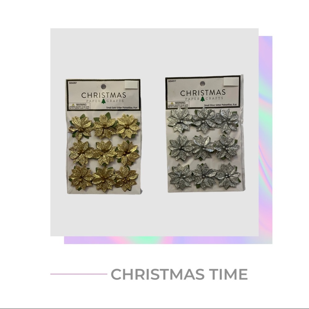 Christmas Time 2-Pack Gold & Silver Glitter Poinsettias